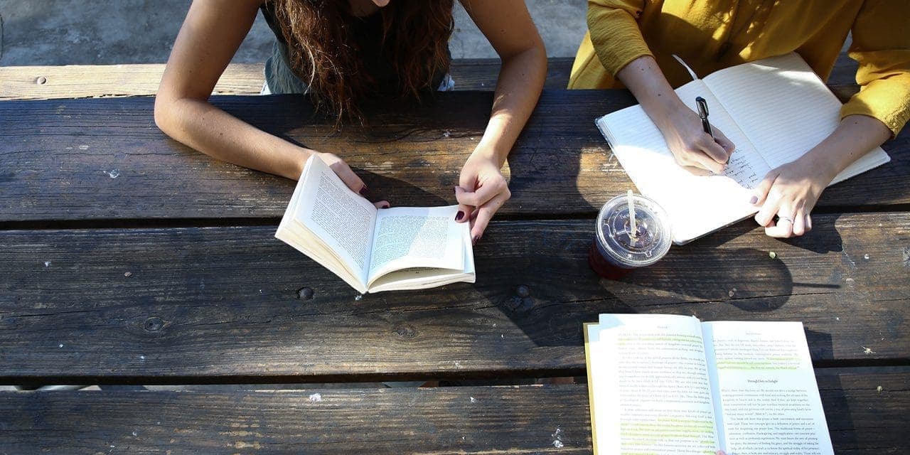 two women studying